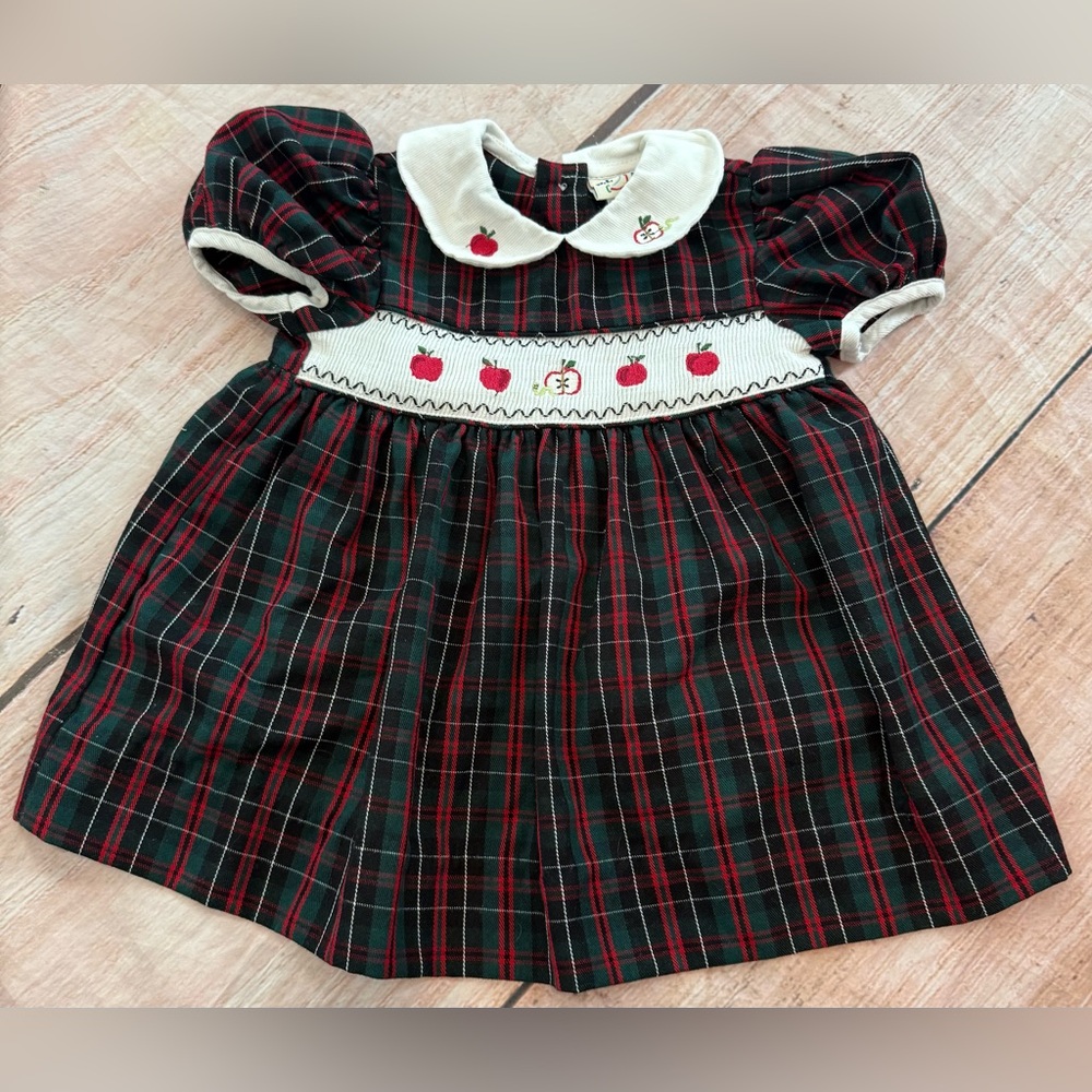 B.t. Kids Vintage Apple A Day Dress Colored Marked Plaid Embroidered 6-9 Months